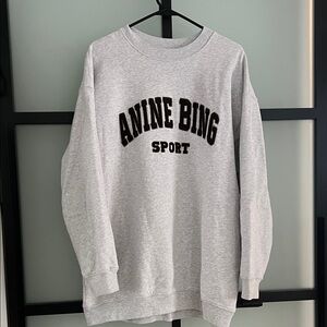 Anine Bing Heather Gray Sweatshirt with Black Lettering